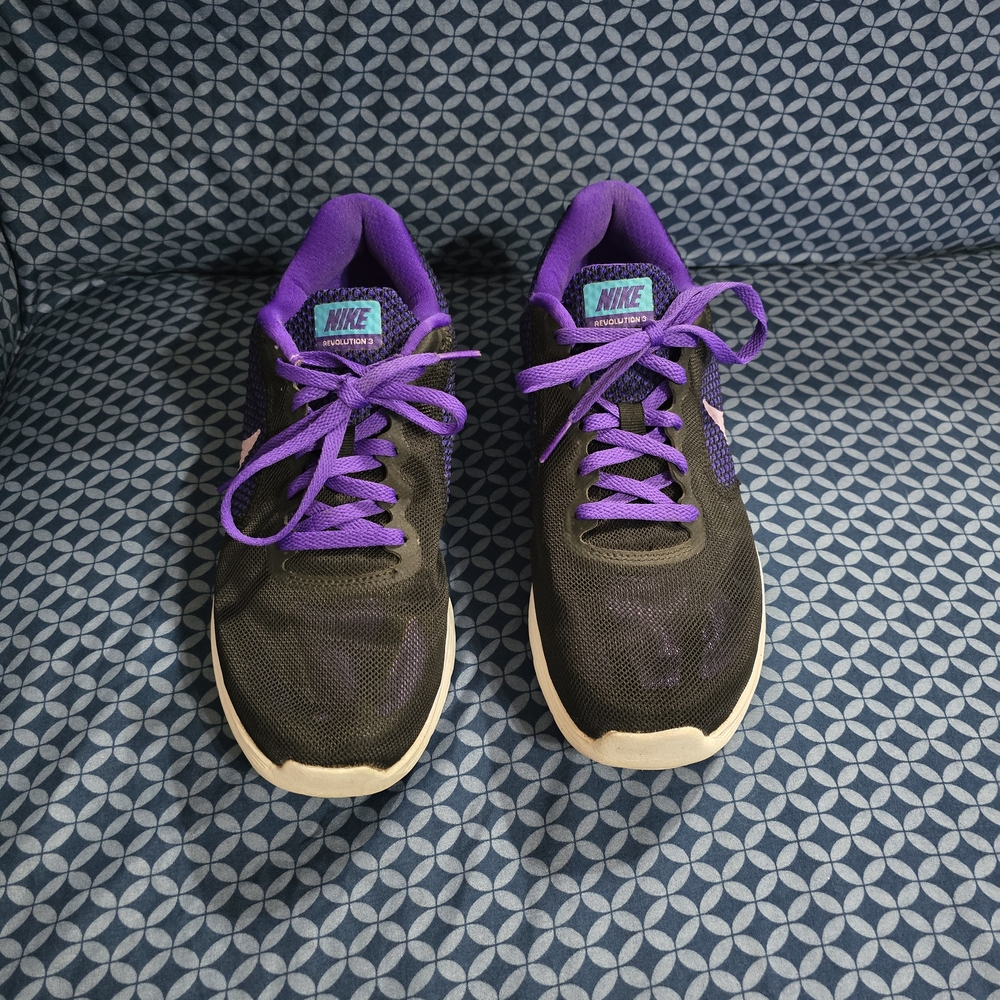 Nike Revolution 3 - Womens Black, Purple And White Athletic Sneakers - 8.5